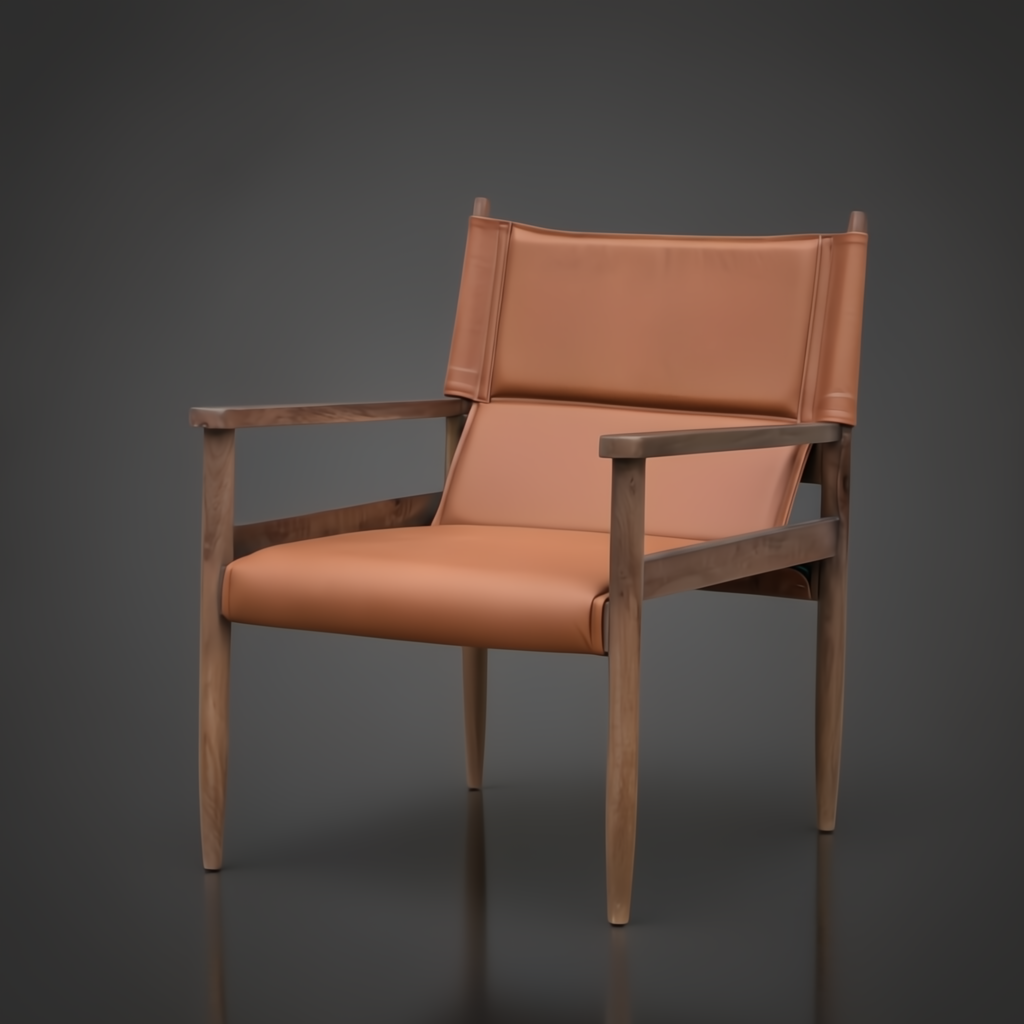 Modern Surya Chole accent chair with a tan leather top and dark mango wood frame.