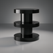Minimalist modern black iron end table with a sleek, cylindrical design and three stacked platforms.