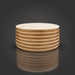 Beige polished marble top Surya Redondo coffee table with a ribbed lacquered mango wood base.
