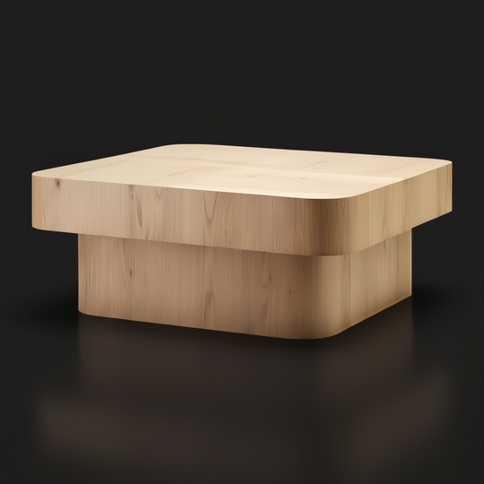 Surya Arquette 40" square coffee table with natural wood veneer and rounded edges.