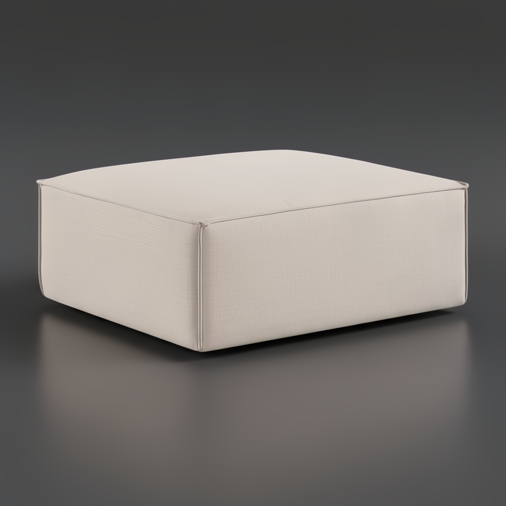 Surya Alepa ALPA-001 rectangular ottoman, light beige upholstered fabric, low-profile design, 15"H x 31"W x 37"D.