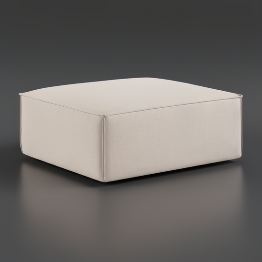 Surya Alepa ALPA-001 rectangular ottoman, light beige upholstered fabric, low-profile design, 15"H x 31"W x 37"D.