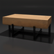 Minimalist Surya Lowmax coffee table with a thick brown mango wood top and black cast iron base.