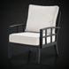 Surya Fairborn outdoor accent chair with black aluminum frame and cream Sunbrella cushions.