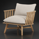 Surya Arco Accent Chair with light beige linen cushions and a natural wood slatted frame.