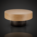 Surya Russula round oak coffee table with a brown top and metallic nickel iron base.
