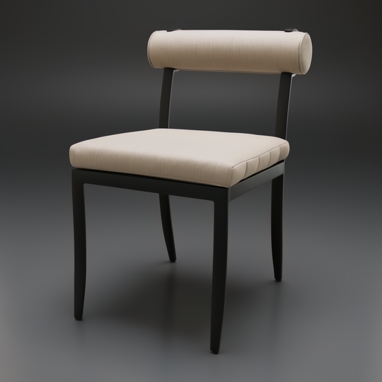 Surya Antibes dining chair with black aluminum frame and beige Sunbrella upholstery.