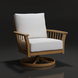 Surya Cape Town outdoor swivel chair with wheat aluminum base and white Sunbrella cushions.