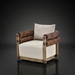 Surya Porta Swivel Chair with beige Sunbrella cushions, brown handwoven PE wicker, and aluminum base.