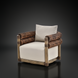 Surya Porta Swivel Chair with beige Sunbrella cushions, brown handwoven PE wicker, and aluminum base.
