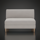 Light gray upholstered Stinson banquette bench with natural ash wood legs.