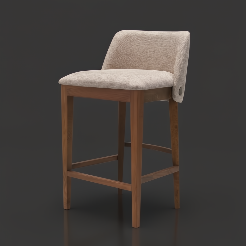 Surya Brooke counter stool with medium brown polyester upholstery and wheat-finished beechwood base.