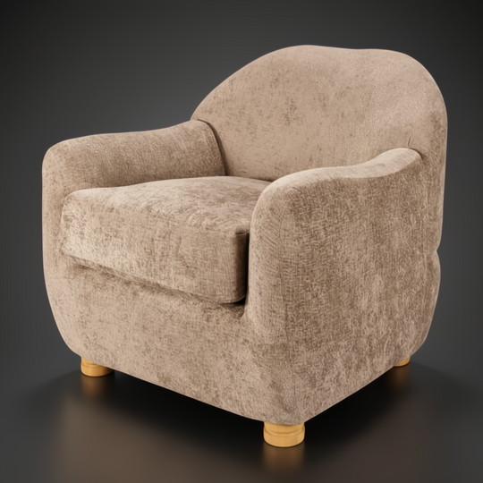 Surya Perch Accent Chair with light gray polyester upholstery and brown lacquered rubber wood base.