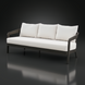 Surya Daniella outdoor sofa with white Sunbrella cushions and a gray hand-painted aluminum base.