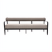 Surya Antibes outdoor sofa with brown and beige vertical stripes, black aluminum frame, and channel stitch detail.