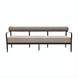 Surya Antibes outdoor sofa with brown and beige vertical stripes, black aluminum frame, and channel stitch detail.