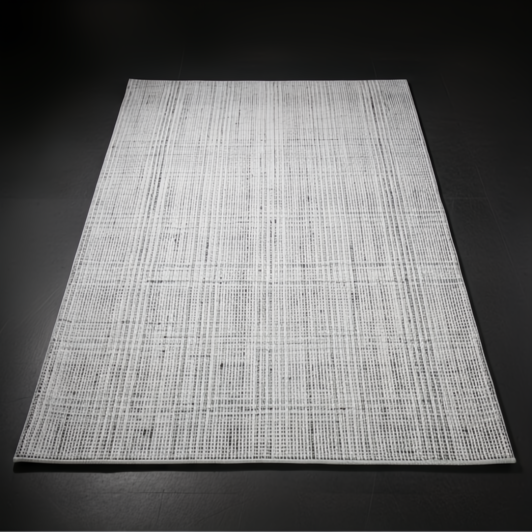 Surya Hope HOP-2303-P hand-loomed flatwoven area rug in white, gray, and light slate recycled PET yarn.