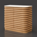 Beige polished marble top Surya Redondo cabinet with lacquered mango wood base and minimalist modern design.