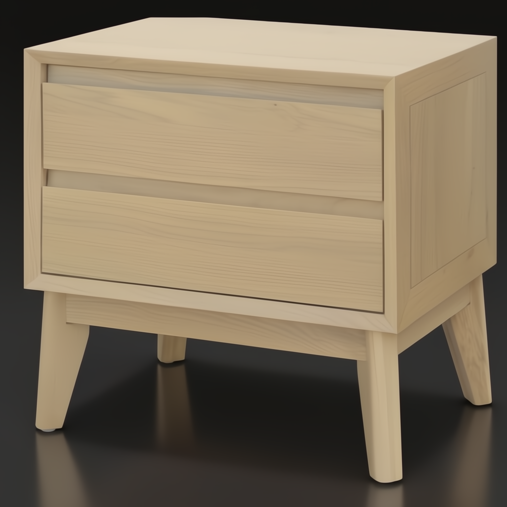 Mid-century modern Pryce Nightstand in light oak with two drawers and tapered legs.