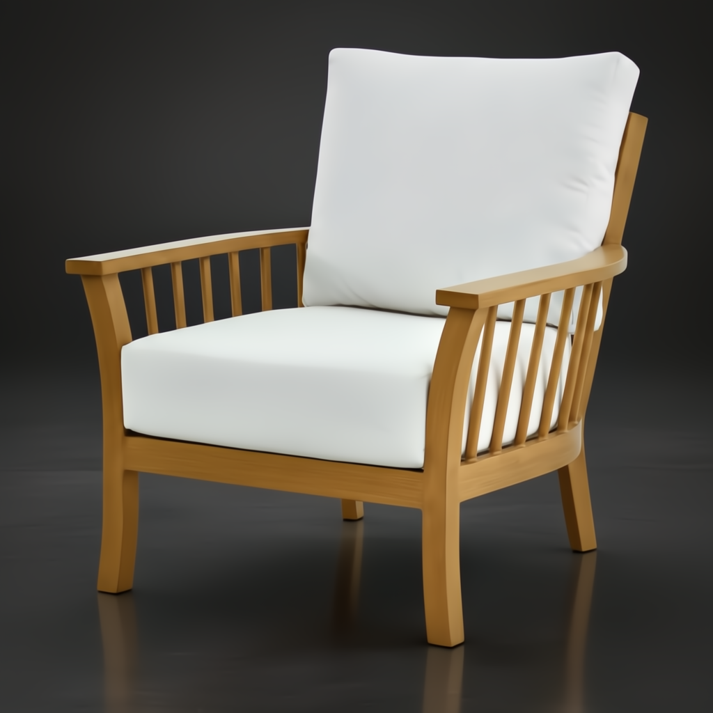 Surya Cape Town outdoor accent chair with white Sunbrella cushions and a wheat hand-painted aluminum frame.