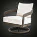Surya Daniella outdoor swivel chair with white Sunbrella cushions and a gray hand-painted aluminum base.