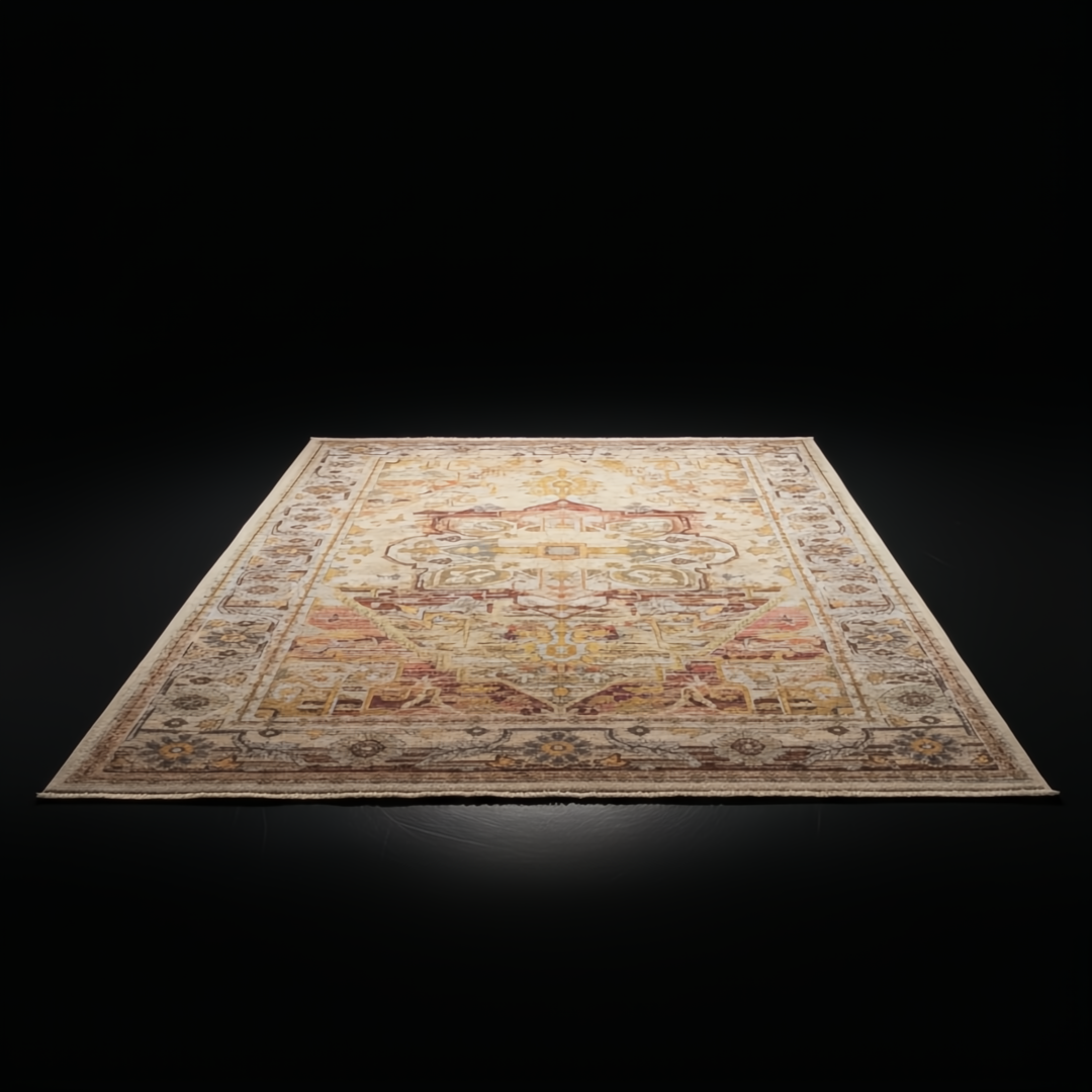 Surya Cappadocia wool rug with traditional Plum, Gray, Burgundy, and Olive pattern on a light background.