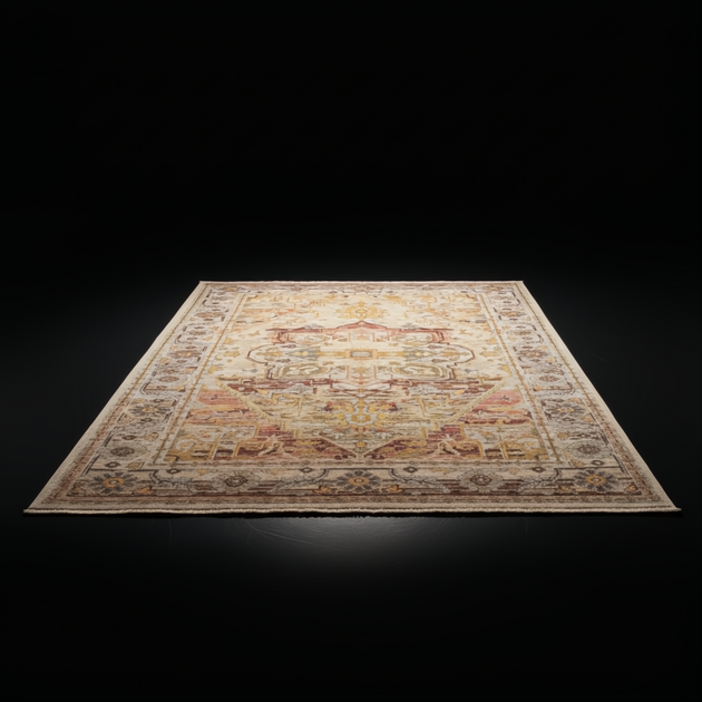 Surya Cappadocia wool rug with traditional Plum, Gray, Burgundy, and Olive pattern on a light background.