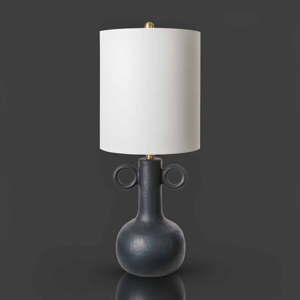 Surya Brava 32"H accent table lamp with black ceramic body, two handles, and white linen shade.