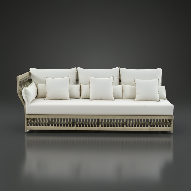 Surya Winder Sectional Left Arm sofa in cream with Sunbrella upholstery and aluminum frame.