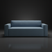 Surya Aira contemporary sofa with navy polyester upholstery and a brown rubber wood base.