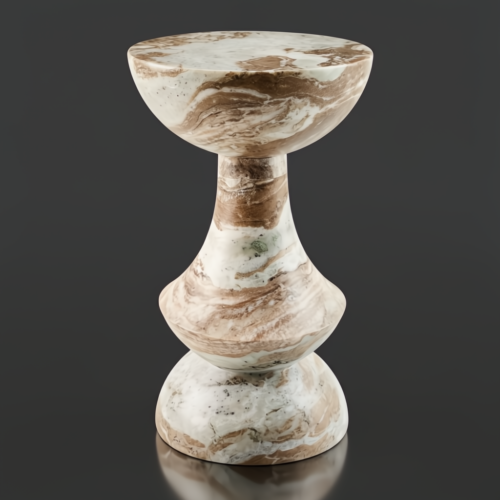 Surya Sheena 20"H brown marble end table with an industrial rustic hourglass design.