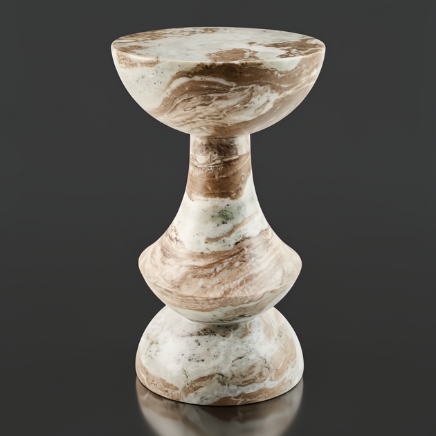 Surya Sheena 20"H brown marble end table with an industrial rustic hourglass design.