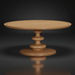 Surya Adour coffee table with a round brown wood top and a sculptural, turned oak base.