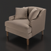 Surya Maywood accent chair with light brown polyester upholstery, dark brown wood base, and two pillows.