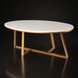 Surya Akola oval coffee table with a white natural marble top and a gold powder-coated iron base.