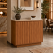 Surya Skopa Cabinet: beige marble top, beige white oak base, mid-century modern design, 31"H x 36"W.