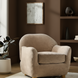 Surya Perch Accent Chair with light gray polyester upholstery and brown rubber wood base.