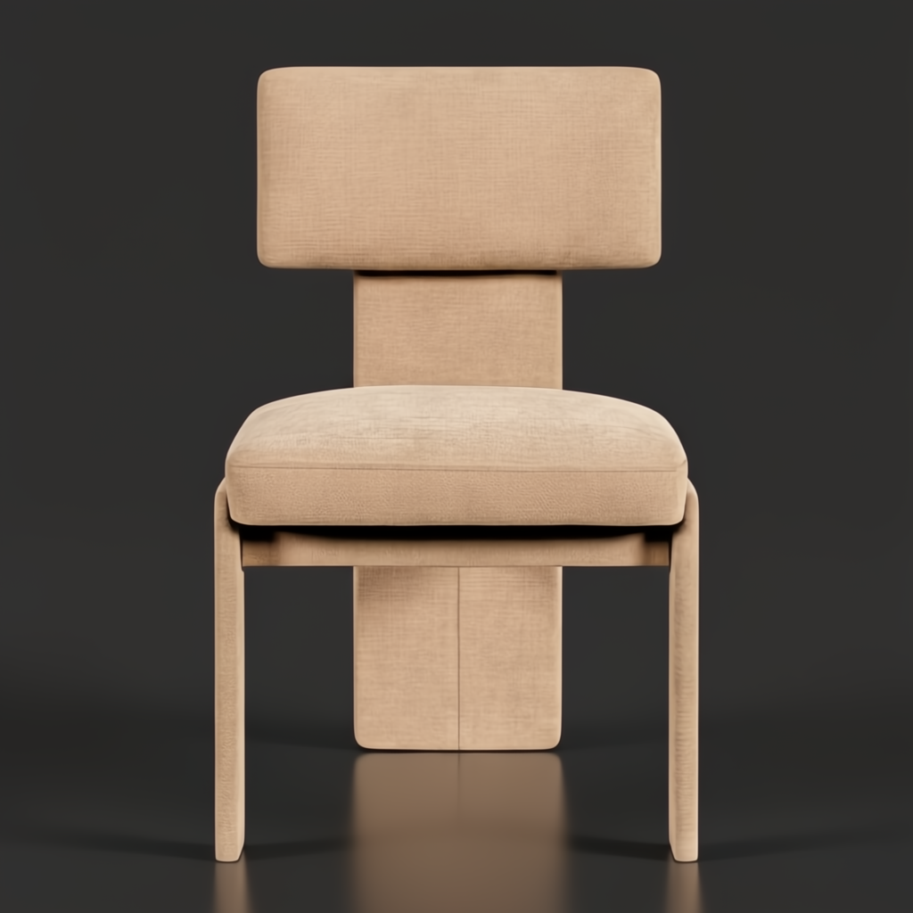 Surya Sitara dining chair with beige polyester upholstery, high-density foam cushion, and natural rubber wood base.