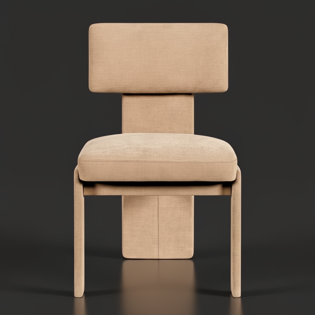 Surya Sitara dining chair with beige polyester upholstery, high-density foam cushion, and natural rubber wood base.