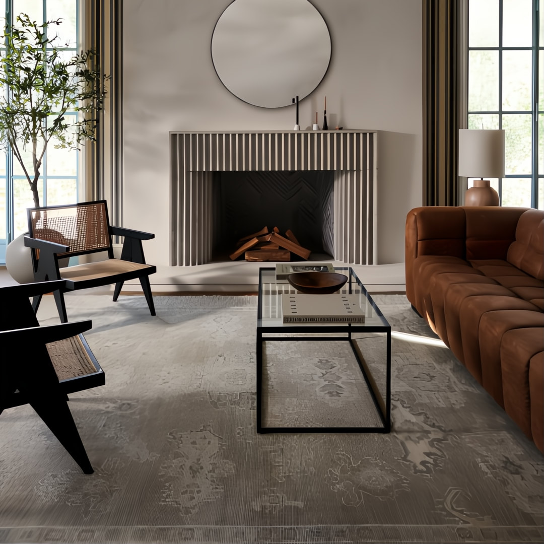 Surya Antalya AAT-2305 hand-knotted wool area rug with subtle traditional pattern in a modern living room.