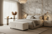 Surya Andra Ottoman, a long rectangular cream polyester bench, at the foot of a bed in a luxurious bedroom.