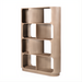 Tall wheat finish mango wood bookcase with rounded edges and open shelving.