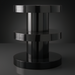 Minimalist modern black iron end table, 24"H x 20"W x 20"D, with stacked cylindrical design.