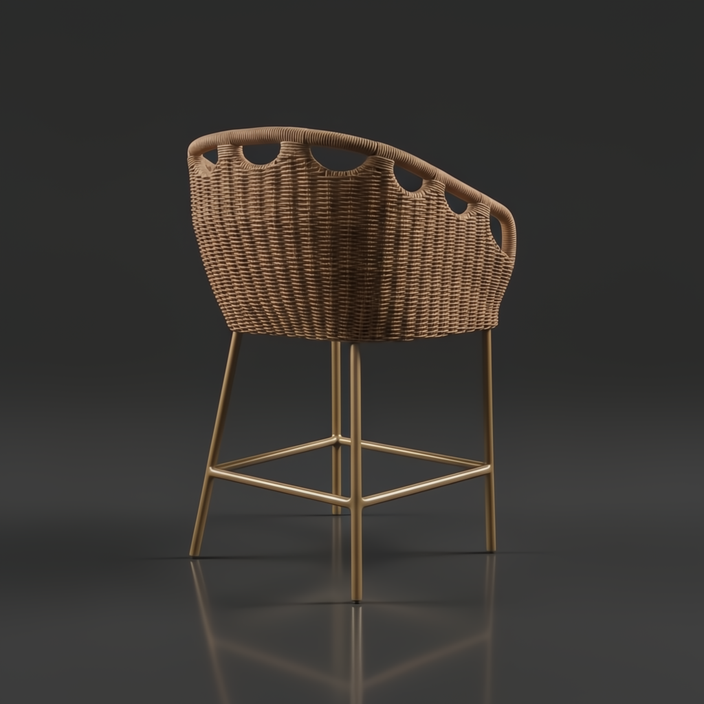 Surya Marvella counter stool with light brown woven Sunbrella® acrylic seat and dark brown aluminum legs.
