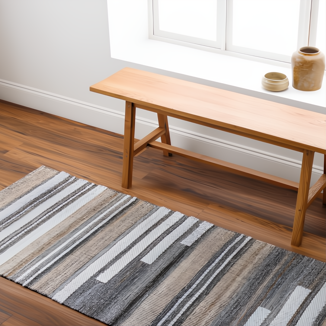 Surya Azalea AZA-2334 hand-woven recycled PET yarn rug with contemporary striped design in natural tones.