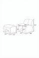 Surya Sable Accent Chair with ottoman, showing dimensions for both pieces.