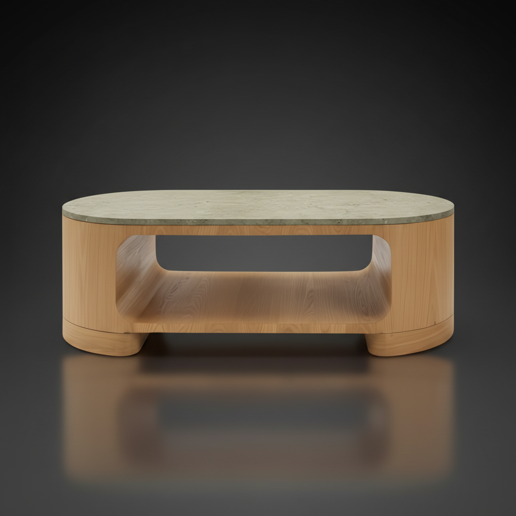 Surya Poros PORS-001 coffee table with green cork veneer top and natural oak base.