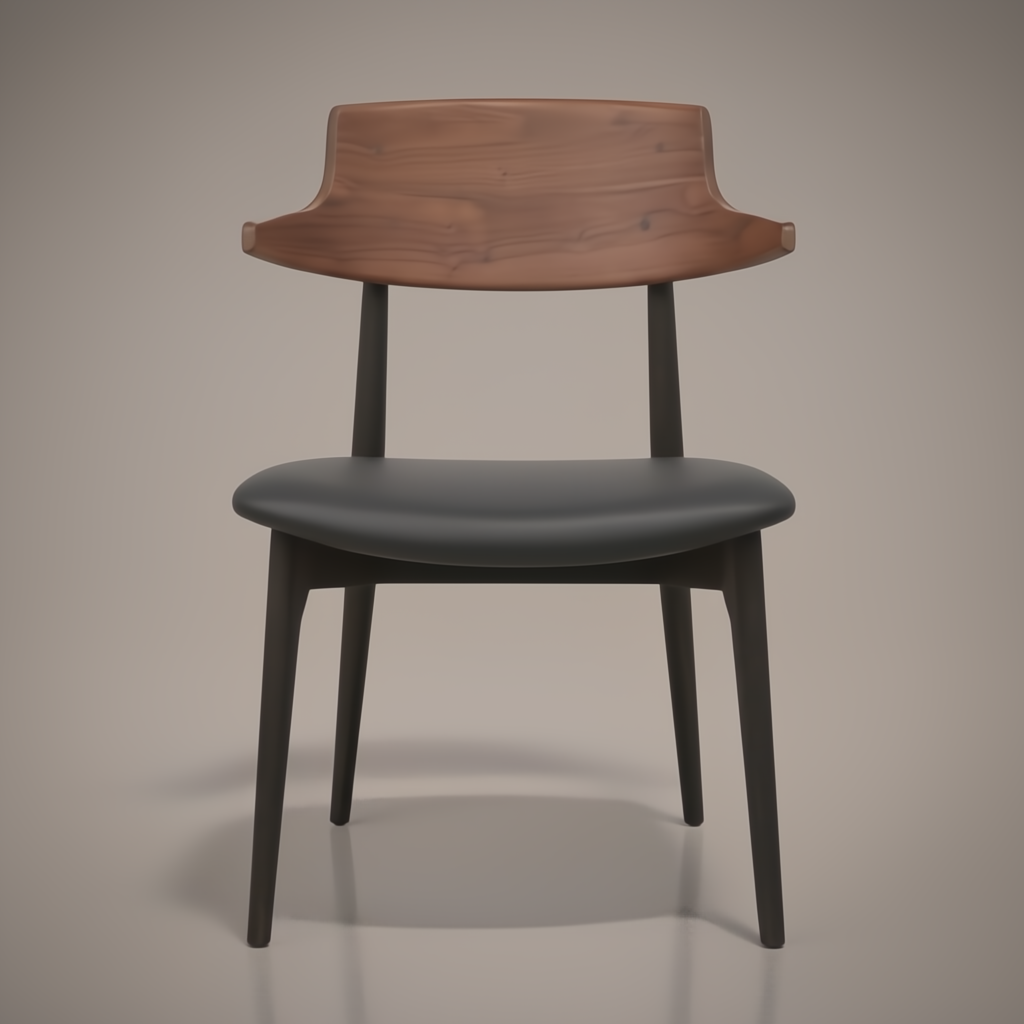 Surya Billings Dining Chair with black faux leather seat and brown wood back and legs.