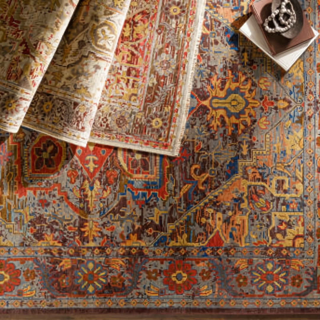 Surya Cappadocia wool rug with traditional design in plum, gray, burgundy, and olive tones.