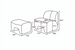 Line drawing of the Surya Sable Accent Chair and ottoman with dimensions.